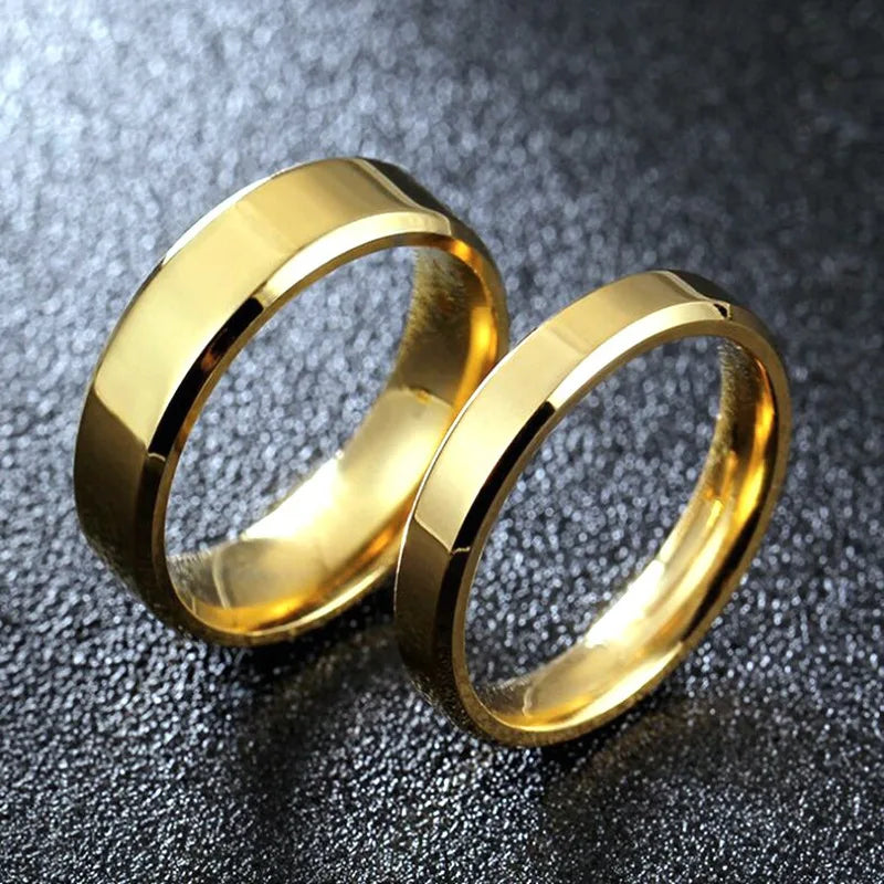 Stainless steel rings, smooth, simple gold color 4MM 6MM