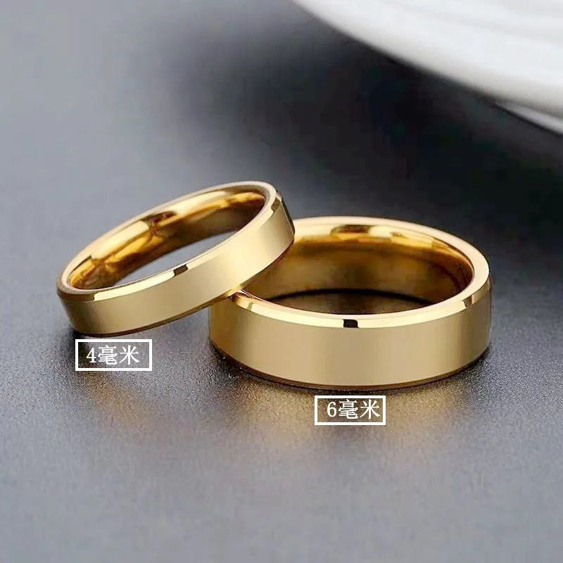 Stainless steel rings, smooth, simple gold color 4MM 6MM