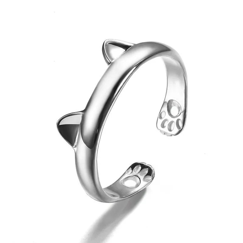 925 Sterling Silver Rings Cute Cat Animals Ring