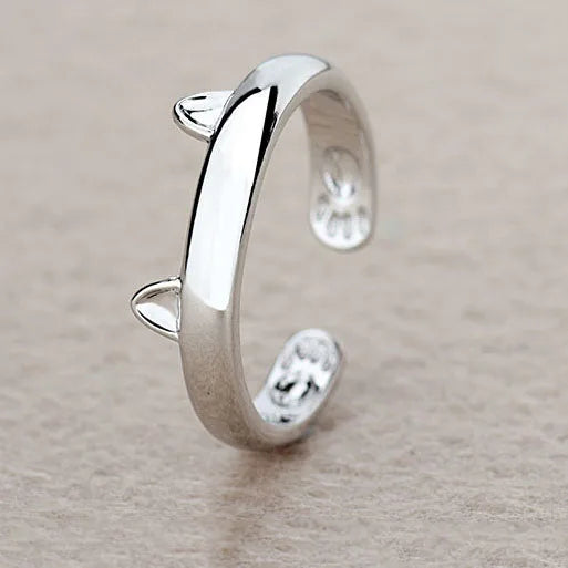 925 Sterling Silver Rings Cute Cat Animals Ring