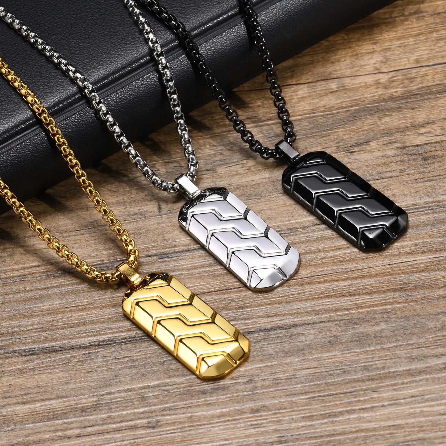 Tire Style Necklaces, Geometric Stainless Steel Bar Pendant