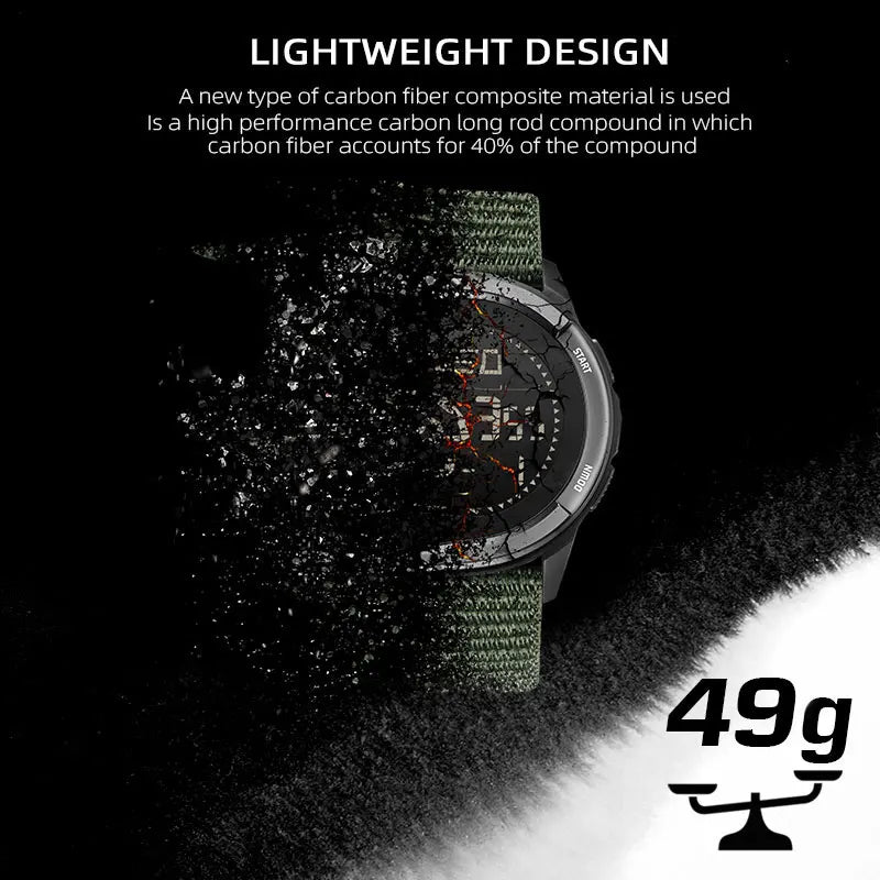 NORTH EDGE ALPS Men's Digital Carbon fiber Watch  Super Light  Waterproof 50M