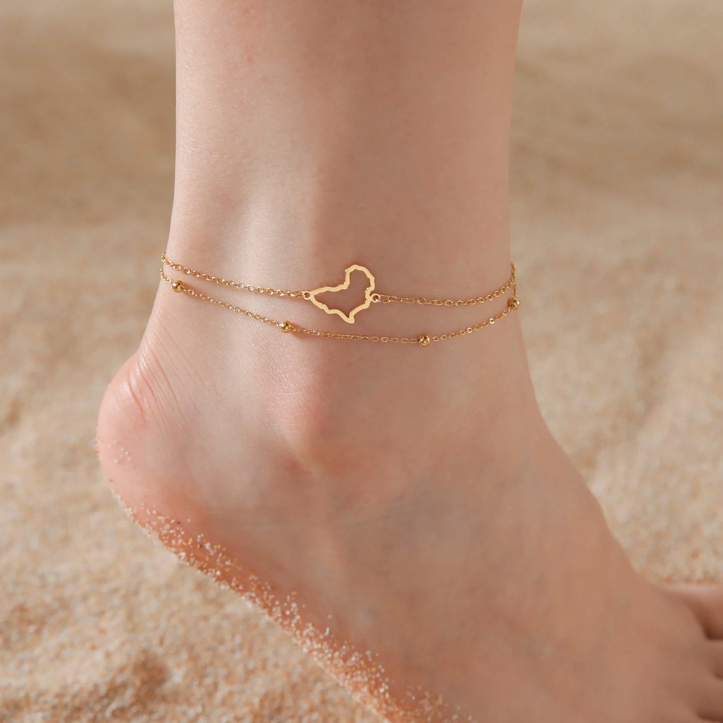 Stainless Steel Gold Color  Anklet Africa Map