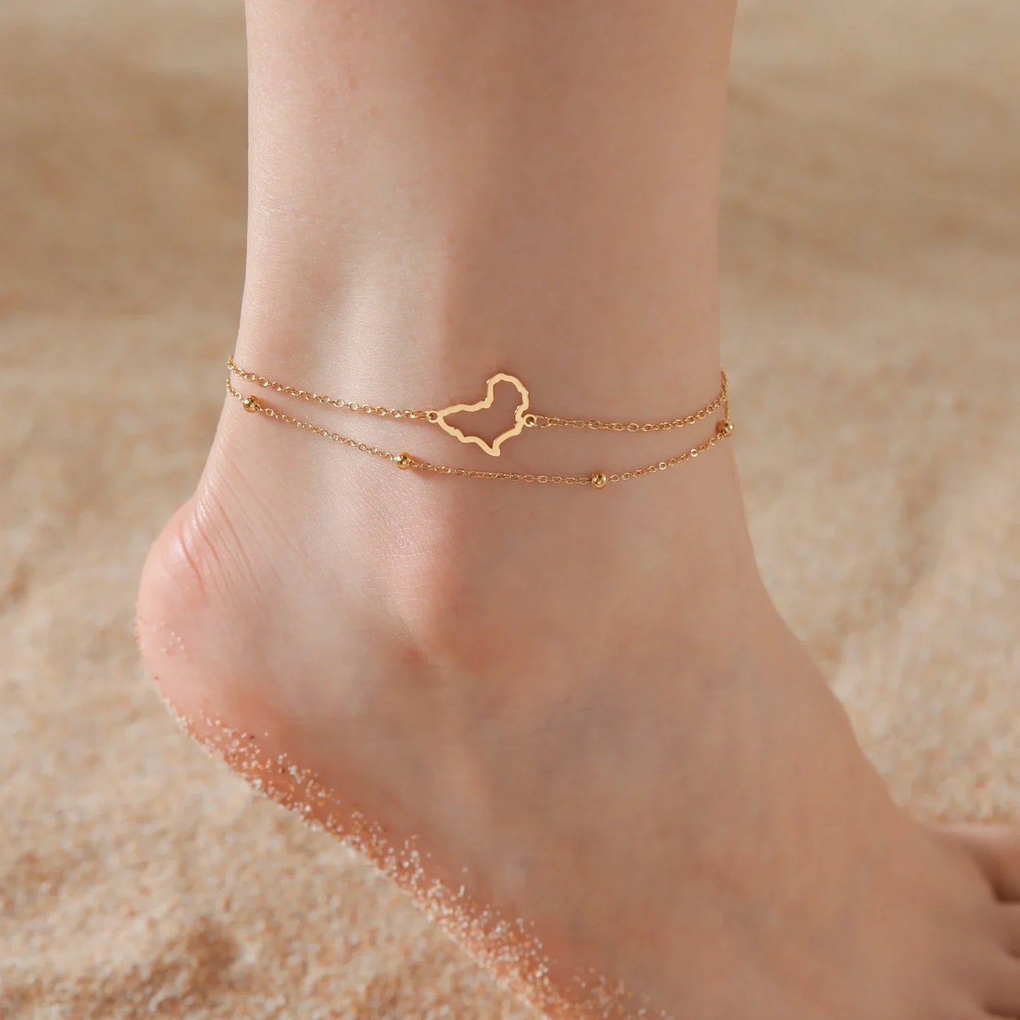 Stainless Steel Gold Color  Anklet Africa Map