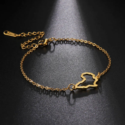 Stainless Steel Gold Color  Anklet Africa Map