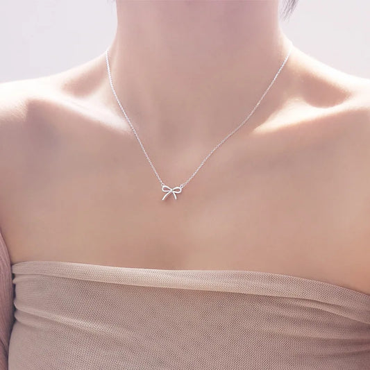 Delicate Silver Color Bowknot Pendant Necklaces