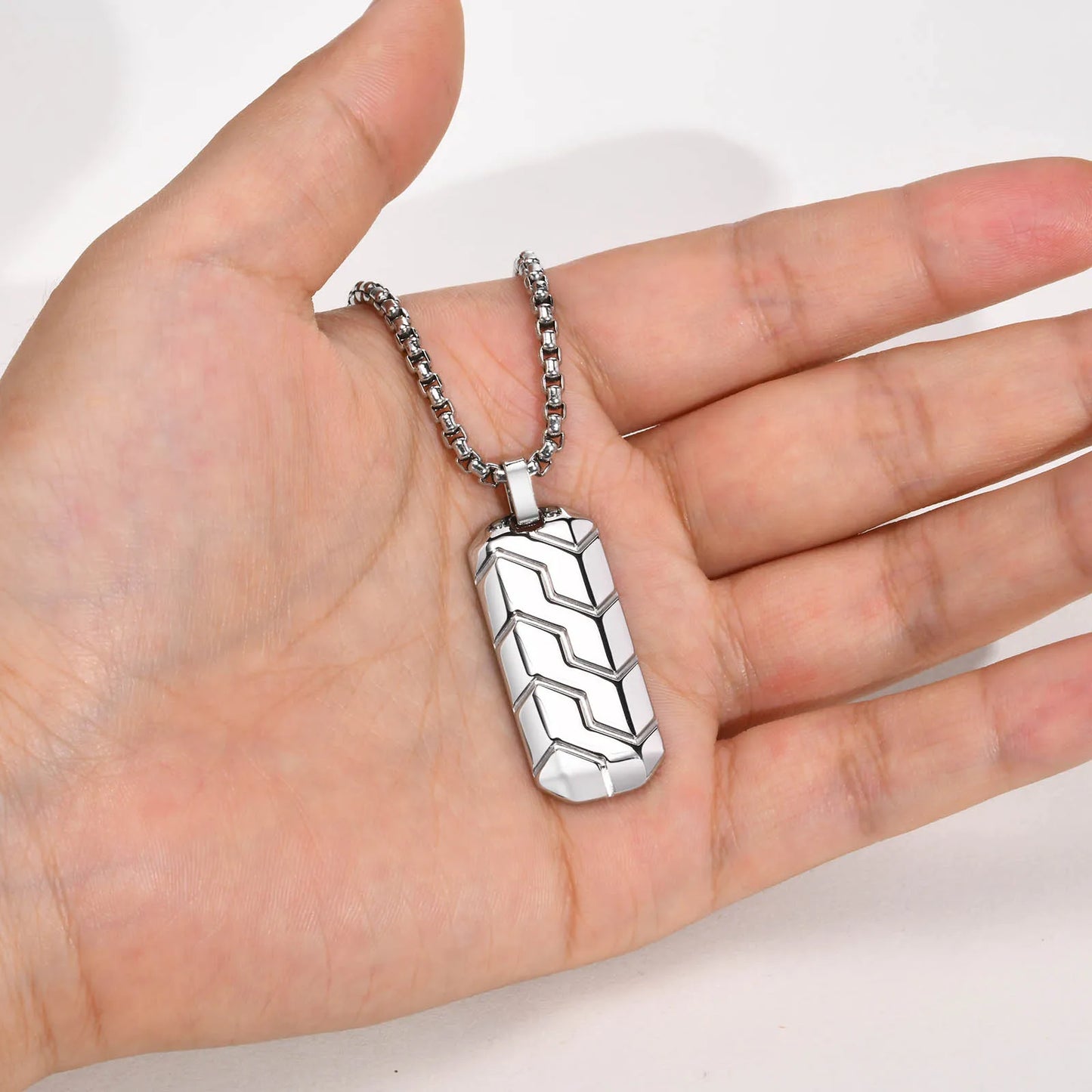 Tire Style Necklaces, Geometric Stainless Steel Bar Pendant