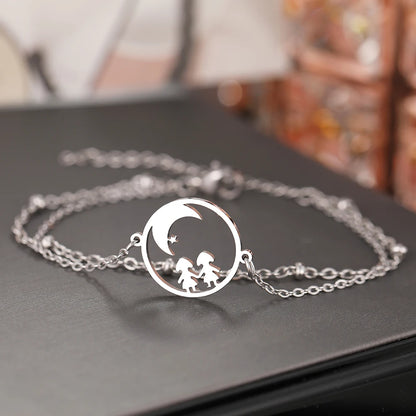 Stainless Steel Bracelets Best Friend Moon Pendant Chain