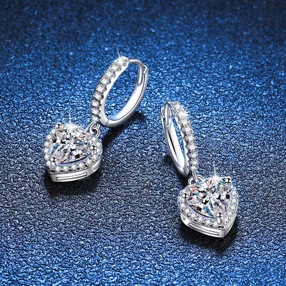 Moissanite Diamond Heart Drop Earrings  S925 Silver